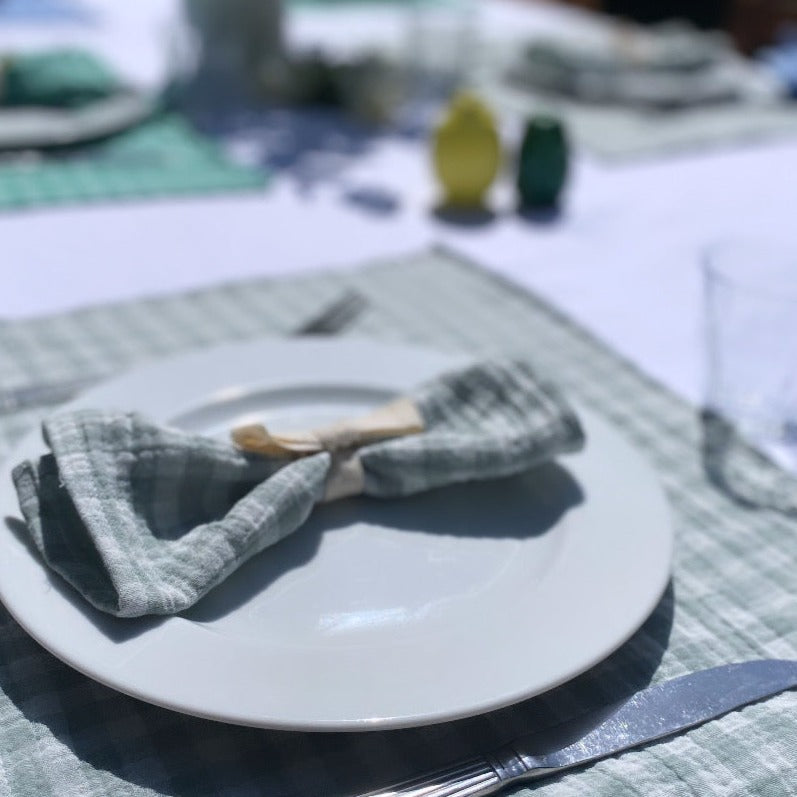 Set of 6 Table Napkins in Green of Grey Gingham Motif