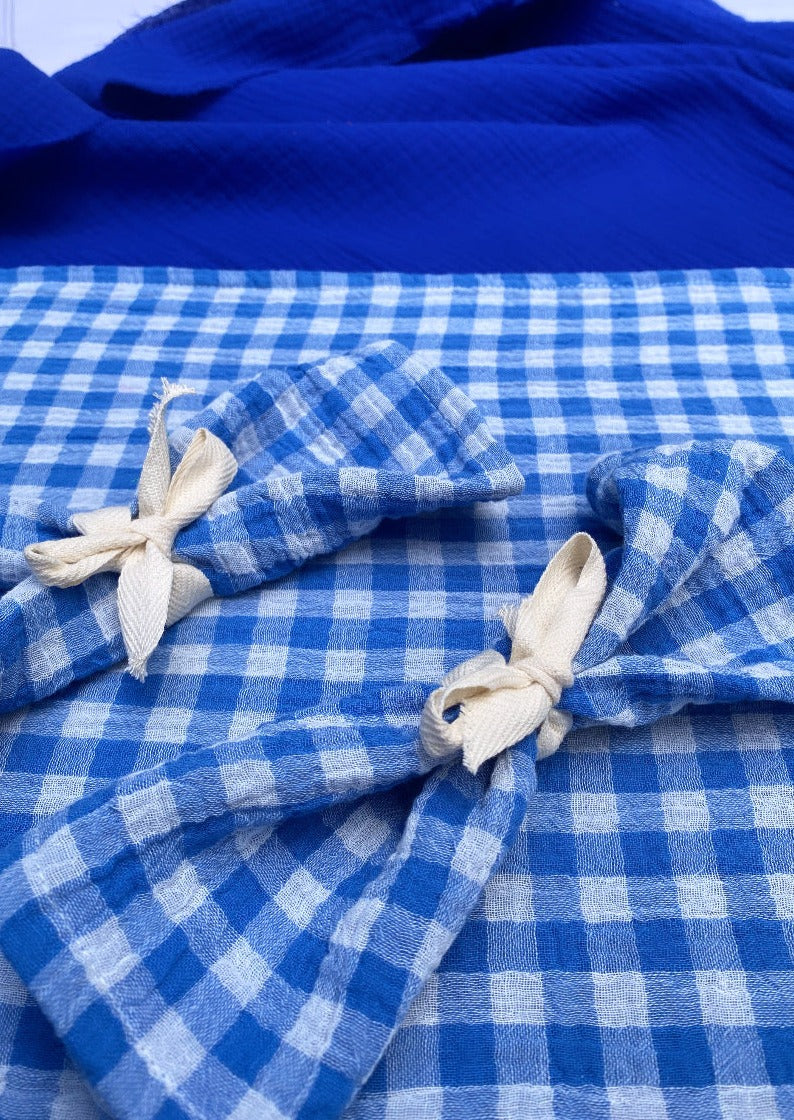 Set of 6 Table Napkins in Azure Blue Gingham Motif