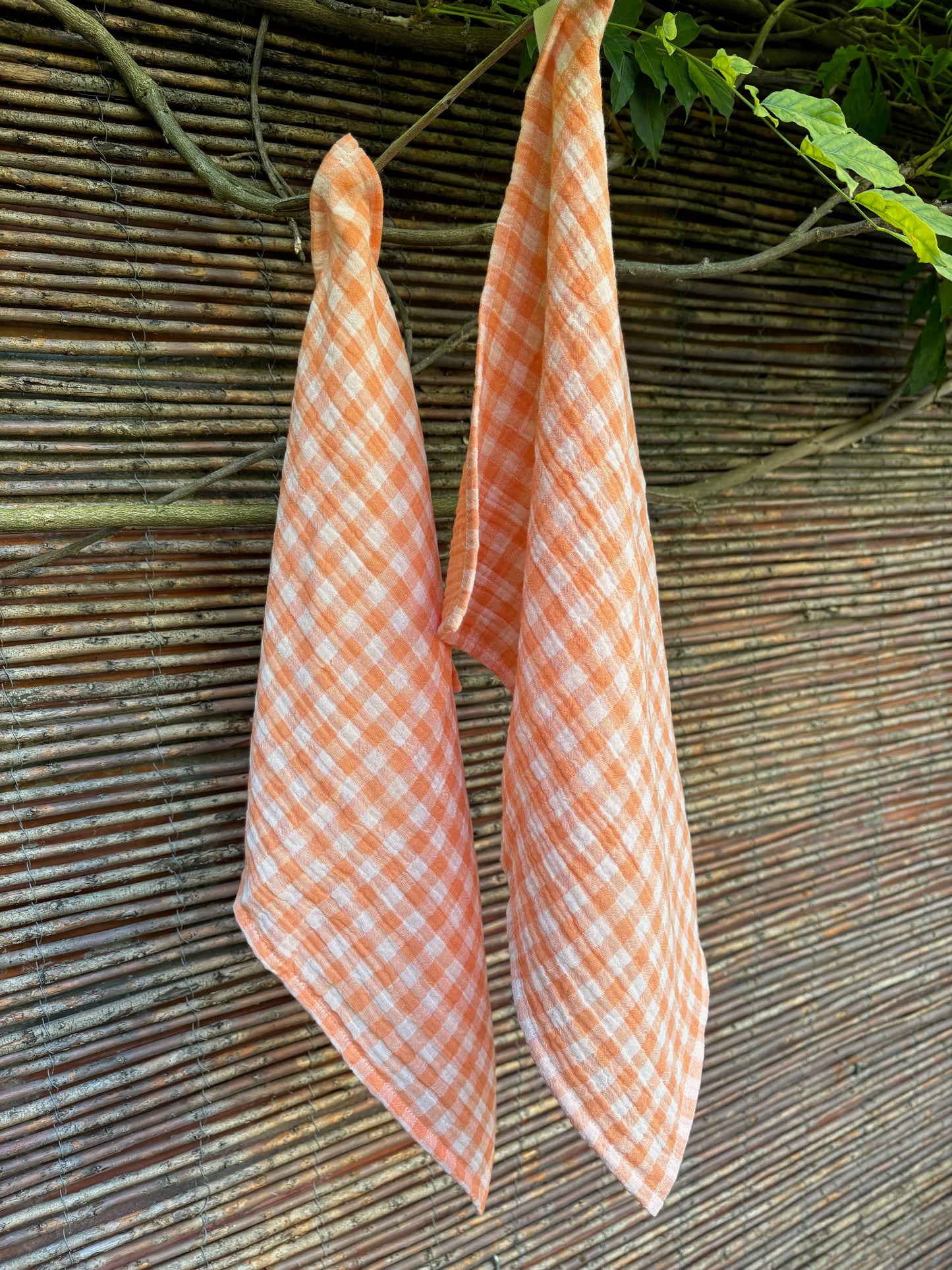 essuie mains vichy orange suspendus