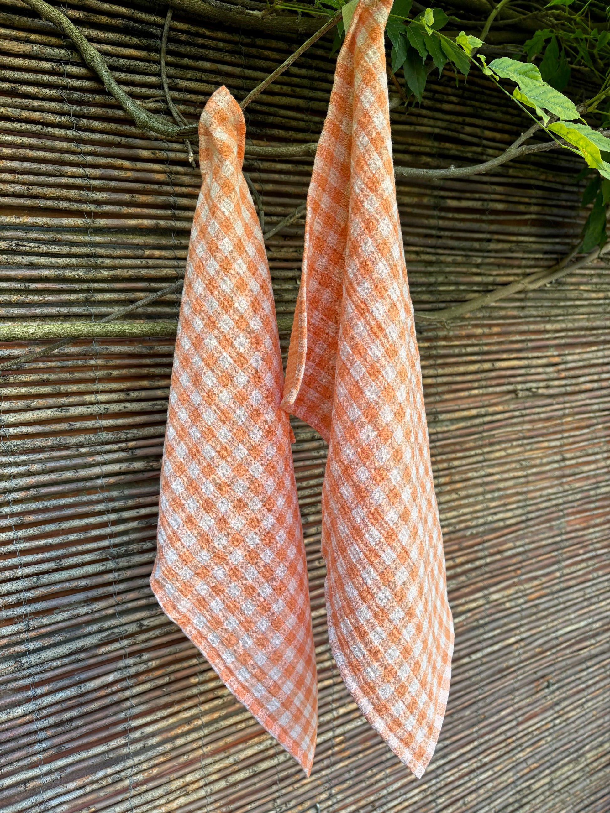 essuie mains vichy orange suspendus