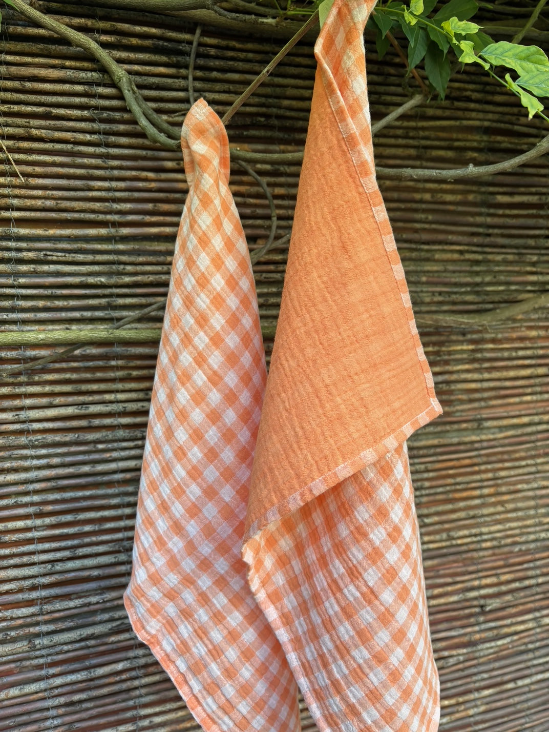 essuie mains orange vichy suspendus bicolore