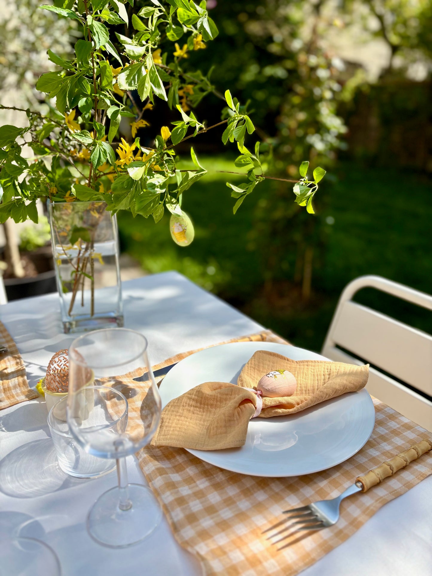 Coffrets 6 serviettes de Table Petites en gaze de coton unies et vichy blé, rayées caramel