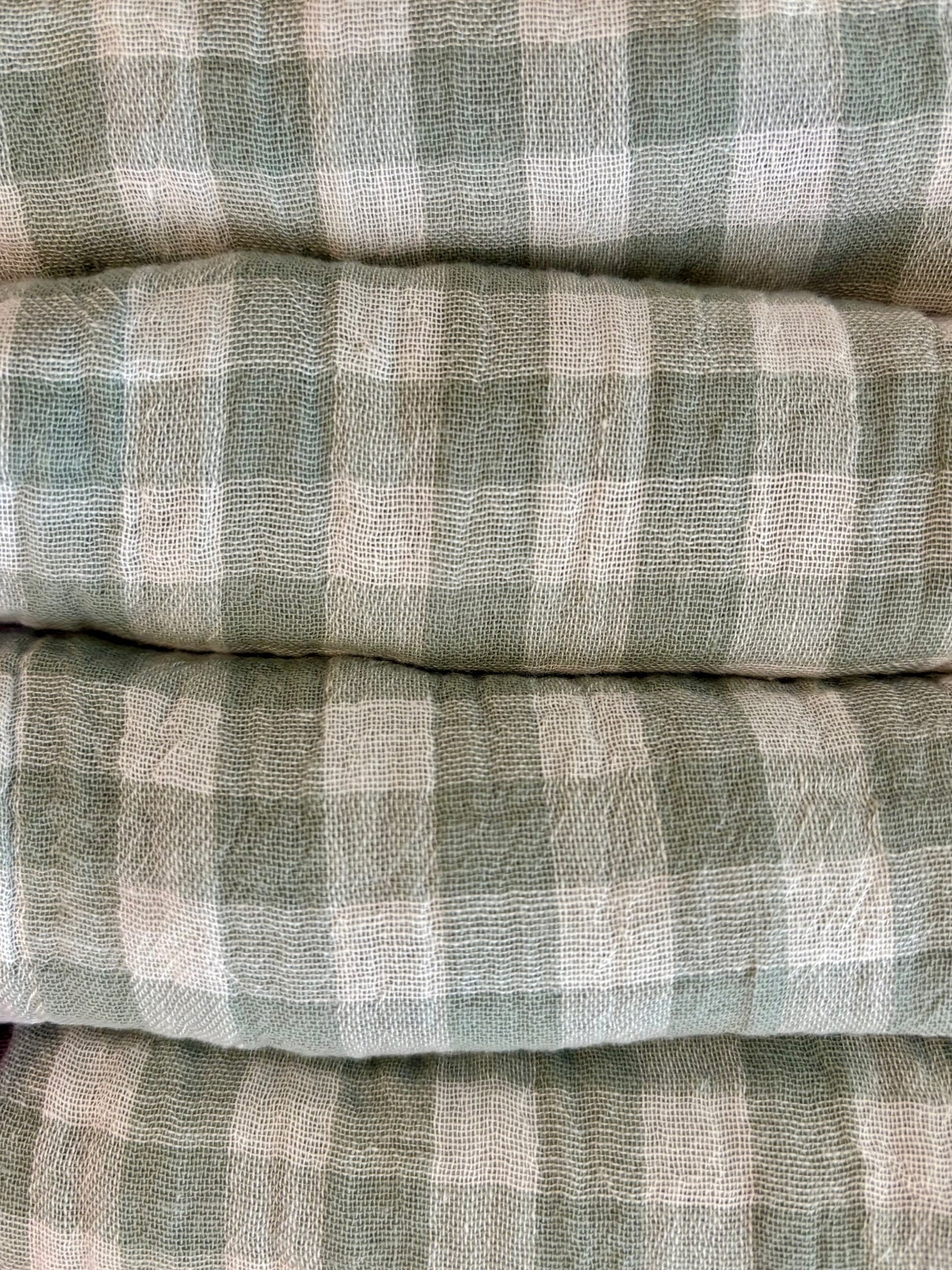 Coffret 4 Serviettes de Table – Double Gaze de Coton – Vichy Vert de Gris – 40x40 cm