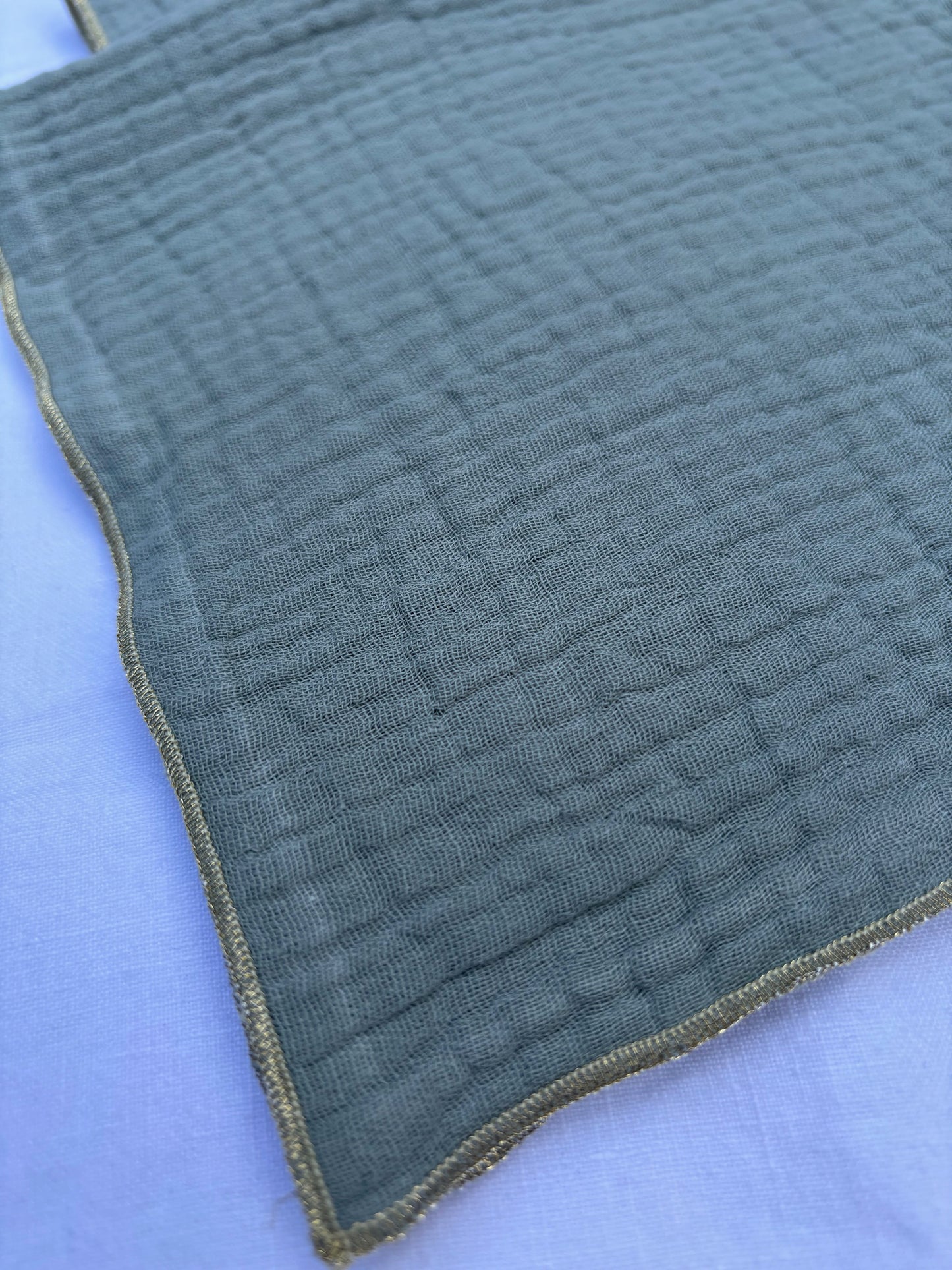 2 Serviettes de Table en Double Gaze de Coton – Uni Vert de Gris – 40x40 cm