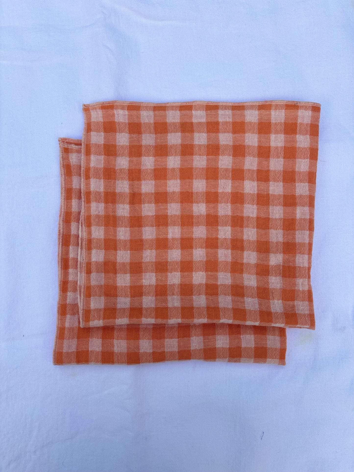 2 Serviettes de Table en Double Gaze de Coton – Vichy clémentine – 40x40 cm