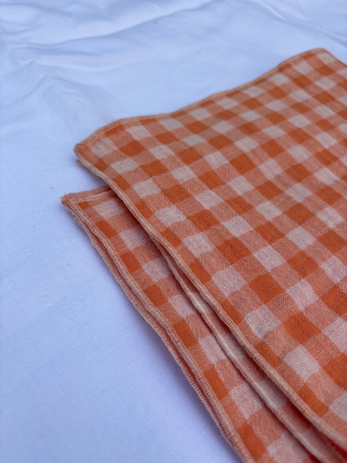 2 Serviettes de Table en Double Gaze de Coton – Vichy clémentine – 40x40 cm