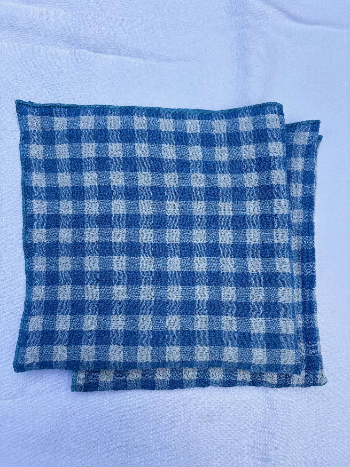 2 Serviettes de Table en Double Gaze de Coton – Vichy bleu – 40x40 cm