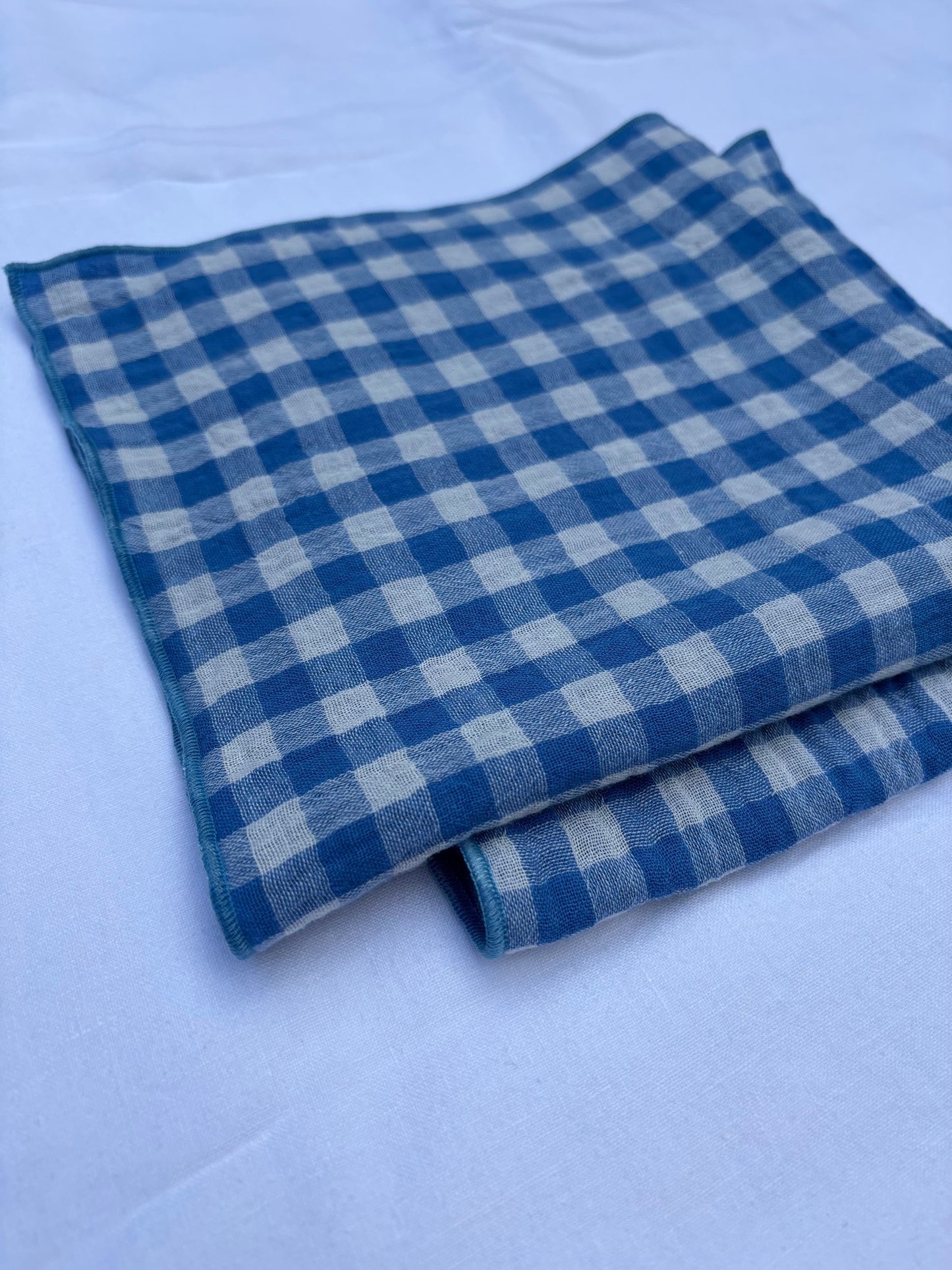 2 Serviettes de Table en Double Gaze de Coton – Vichy bleu – 40x40 cm