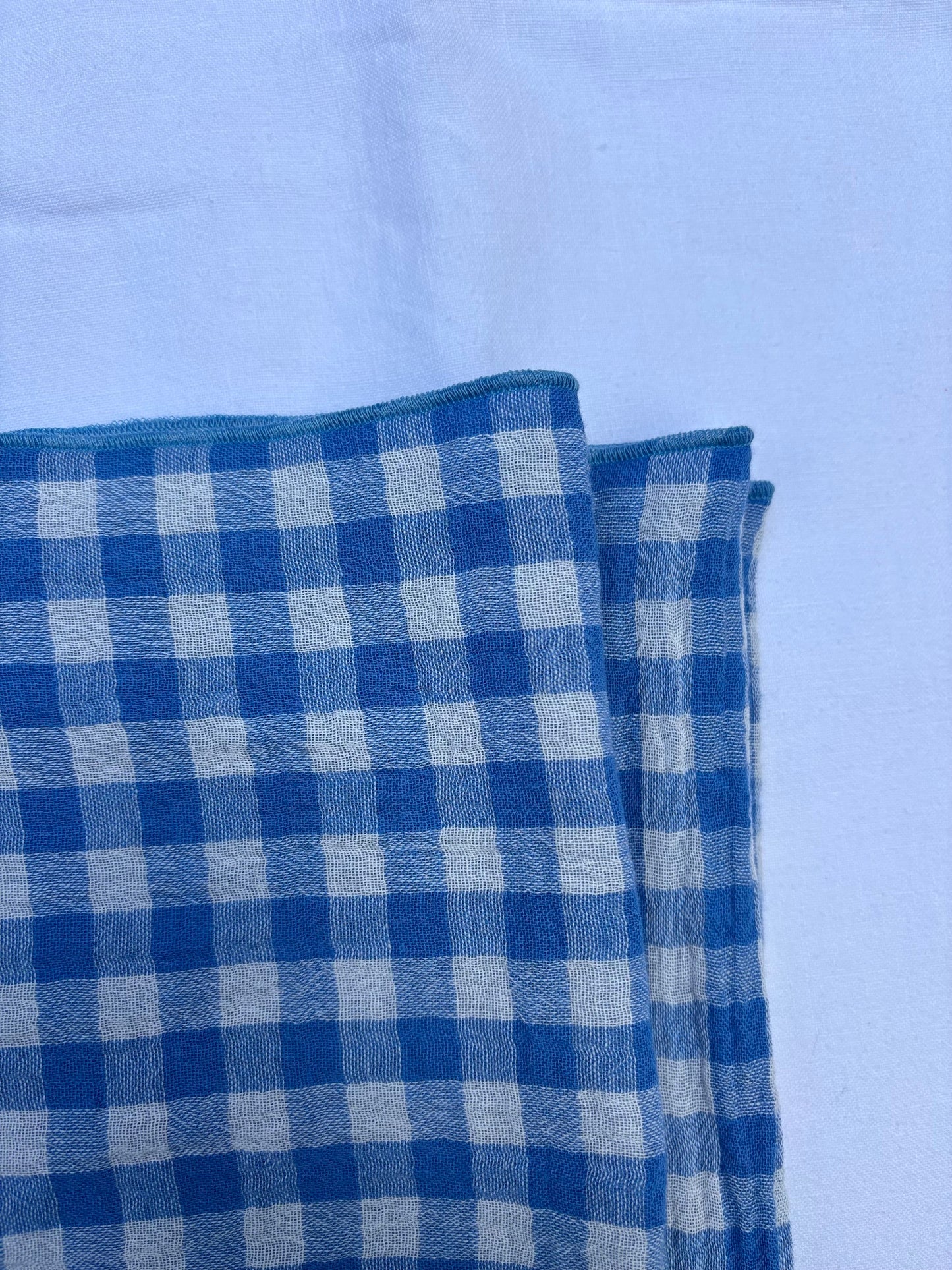2 Serviettes de Table en Double Gaze de Coton – Vichy bleu – 40x40 cm
