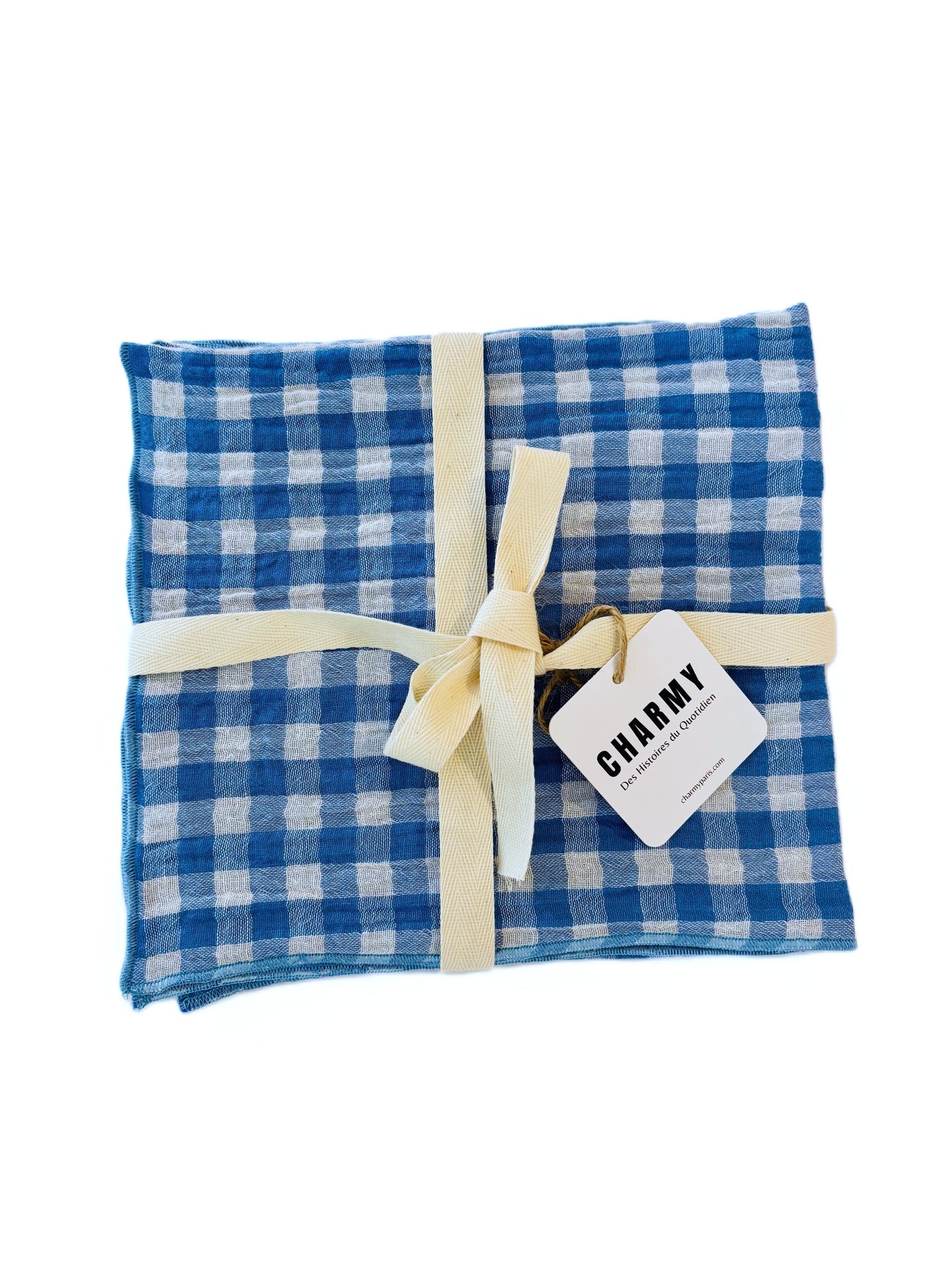 2 Serviettes de Table en Double Gaze de Coton – Vichy bleu – 40x40 cm