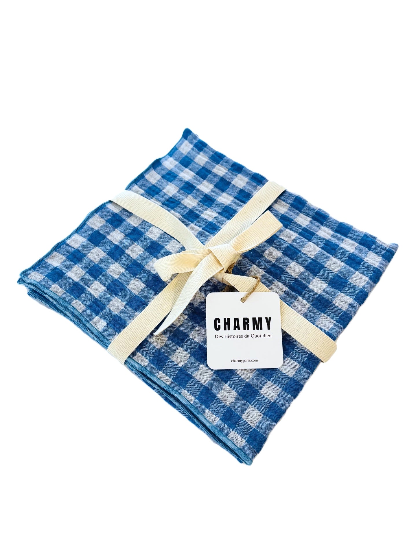 2 Serviettes de Table en Double Gaze de Coton – Vichy bleu – 40x40 cm