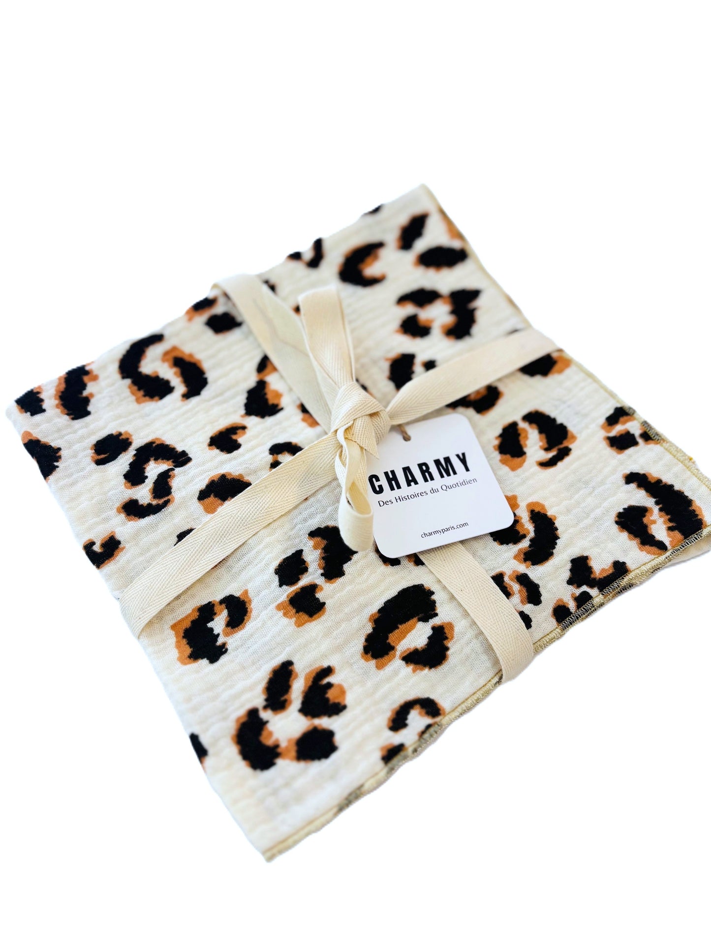 2 Serviettes de Table en Double Gaze de Coton – Léopard écru – 40x40 cm