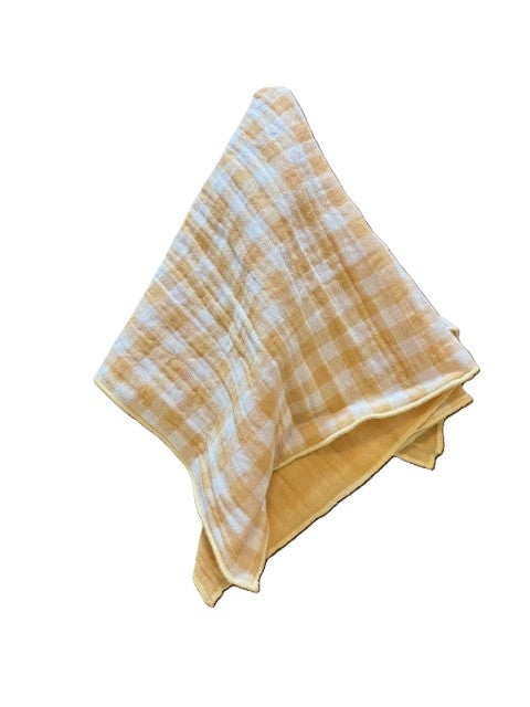 Coffret de 4 Serviettes de Table en Double Gaze de Coton – Vichy blé, barbapapa, clémentine et vert de gris– 40x40cm