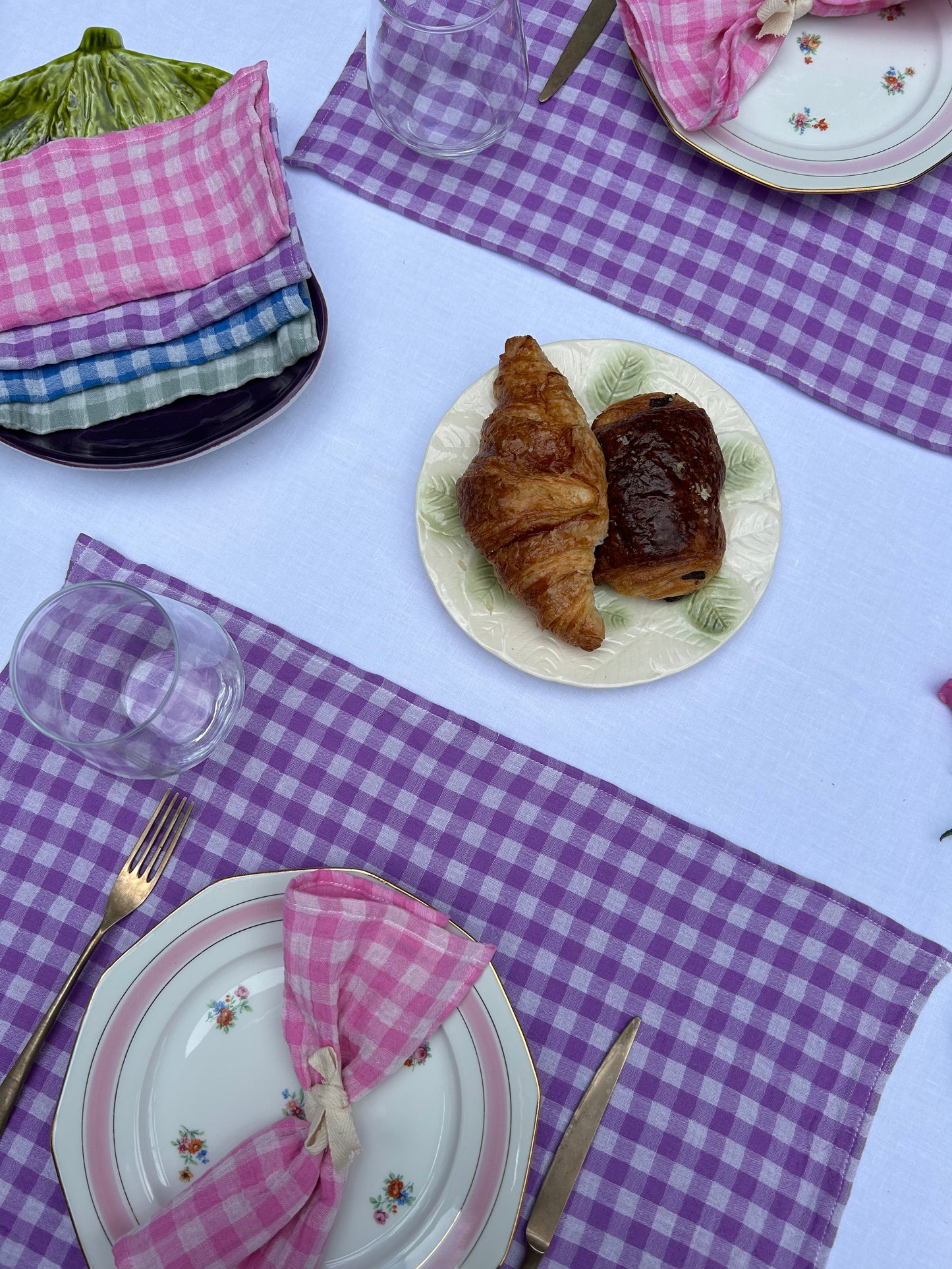 Coffret 6 serviettes de table Petites 23x23cm Vichy rose, bleu et violet