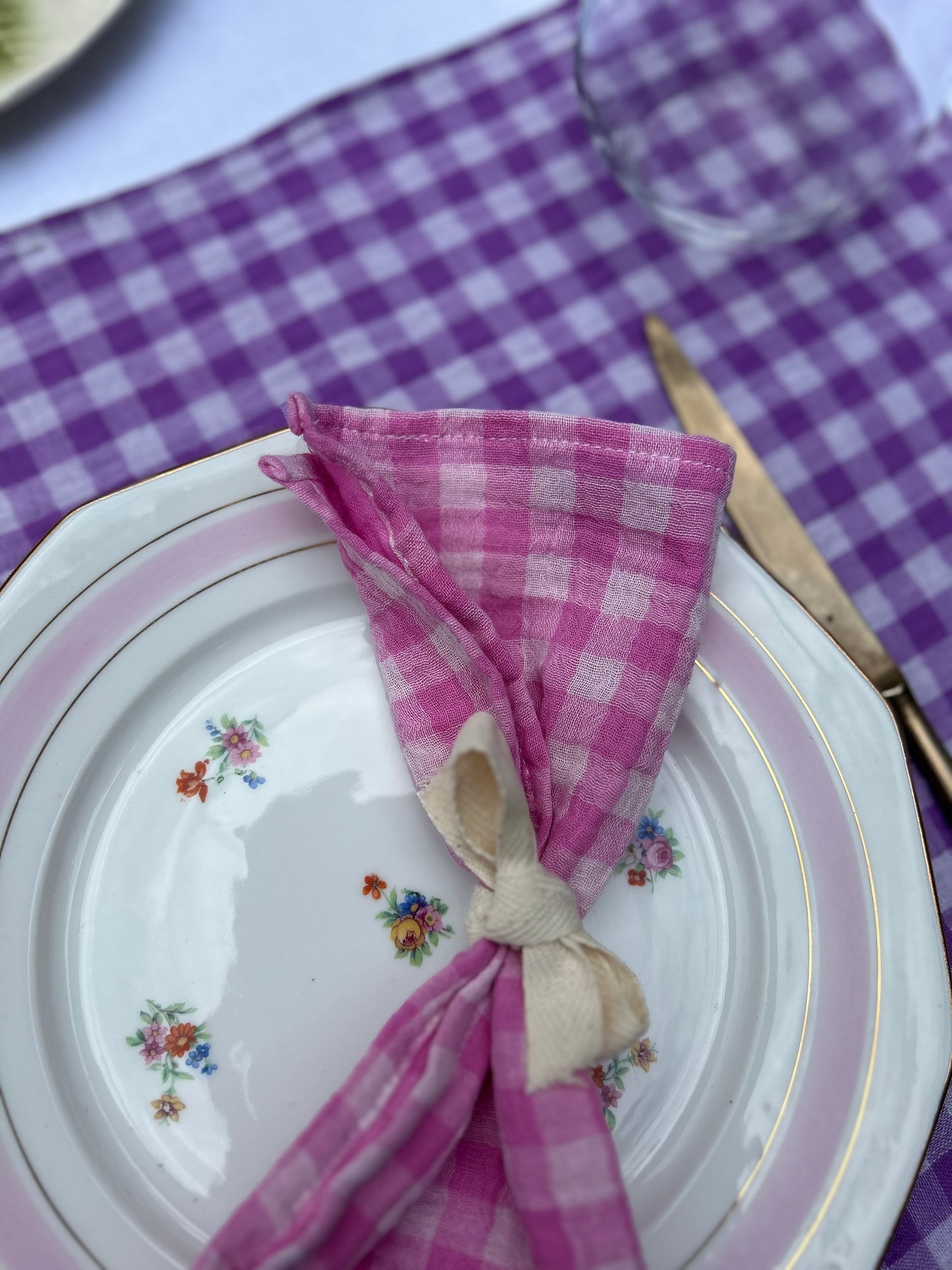 Coffret 6 serviettes de table Petites 23x23cm Vichy rose, bleu et violet