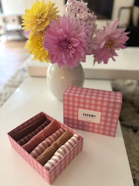 Coffret de 6 serviettes cocktail - gaze de coton - modèle Sienne - Fabriquées en France