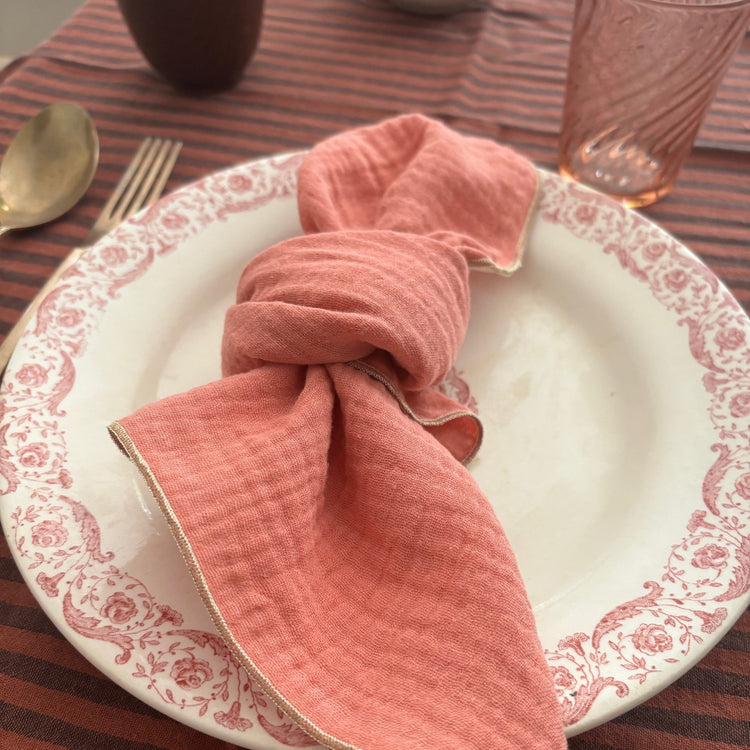 Lot de 2 serviettes de table en double gaze de coton, rose marsala uni, 40x40 cm