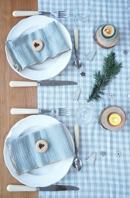 2 Serviettes de Table en Double Gaze de Coton – Uni Vert de Gris – 40x40 cm