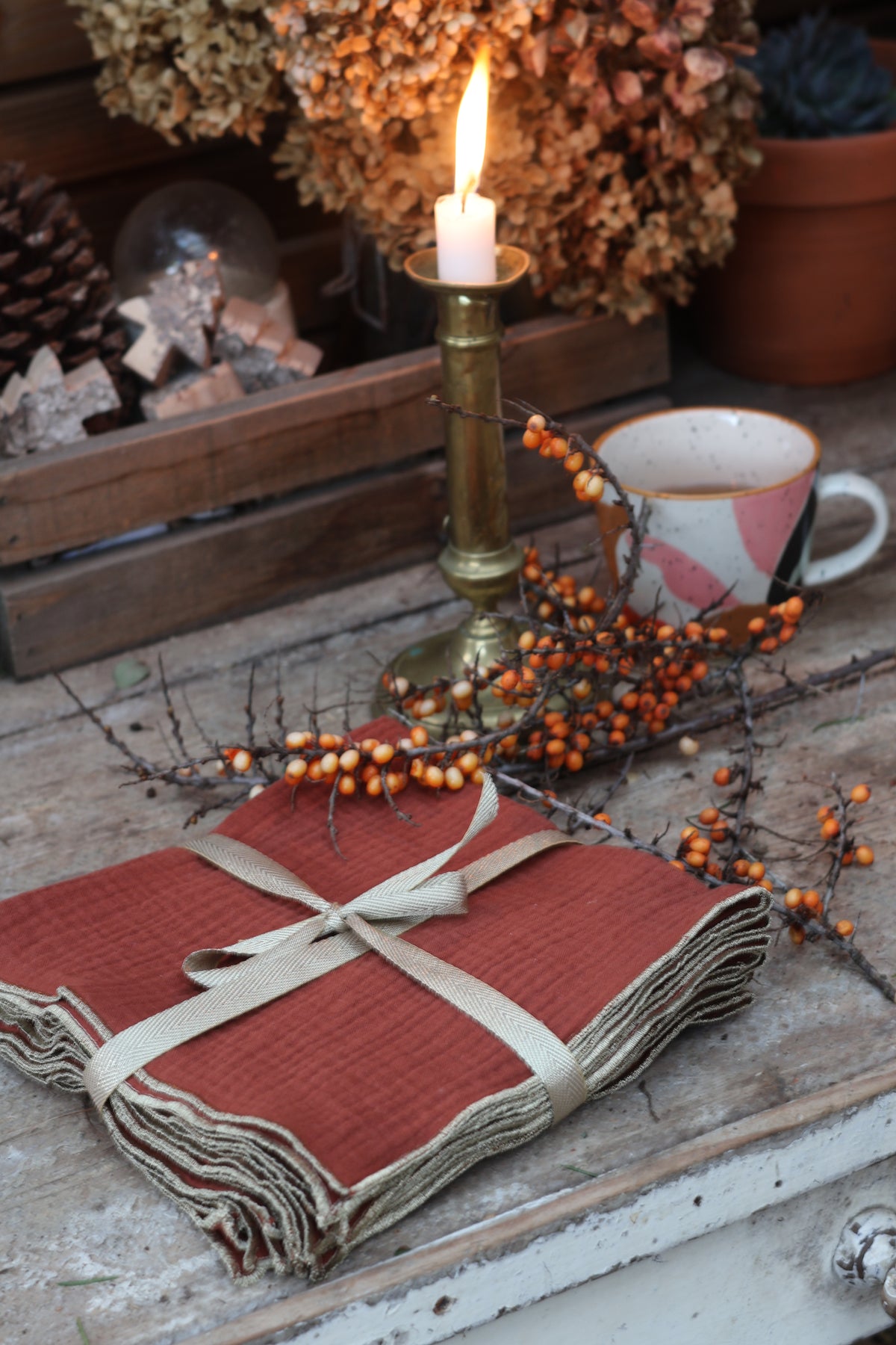 Set of 4 Table Napkins – Plain Toffee Brown – Double Cotton Gauze – 40×40 cm