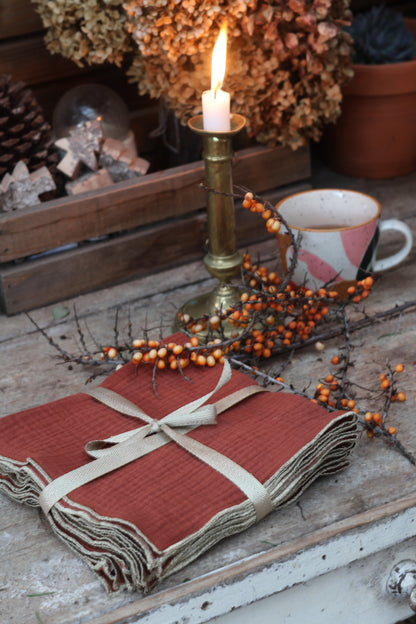 Set of 4 Table Napkins – Plain Toffee Brown – Double Cotton Gauze – 40×40 cm
