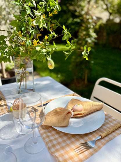 Coffrets 6 serviettes de Table Petites en gaze de coton unies et vichy blé, rayées caramel