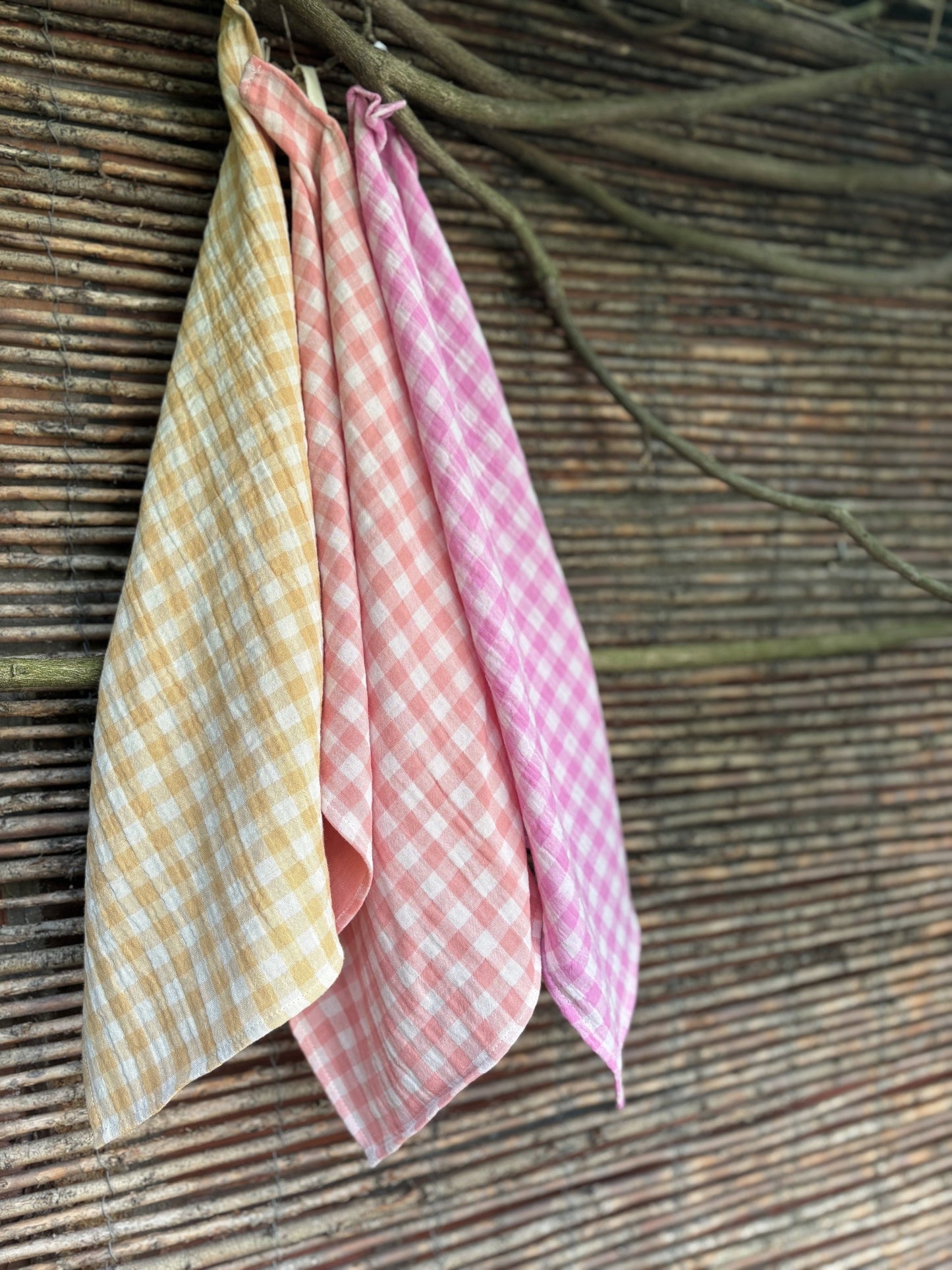 3 essuie-mains 35x50 - vichy blé, rose bonbon et barbapapa - fabriqués en France
