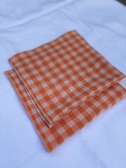 2 Serviettes de Table en Double Gaze de Coton – Vichy clémentine – 40x40 cm
