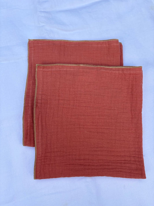 2 Serviettes de Table en Double Gaze de Coton – Rose Marsala– 40x40 cm