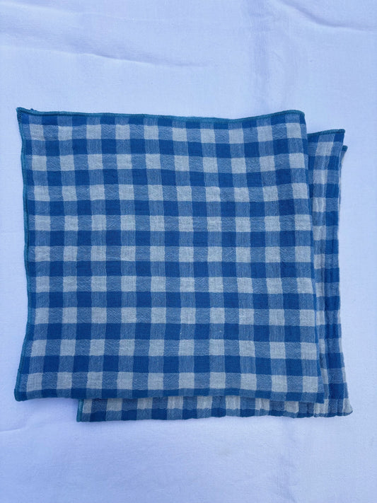 2 Serviettes de Table en Double Gaze de Coton – Vichy bleu – 40x40 cm
