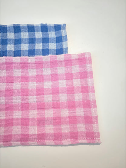 Coffret de 6 serviettes Cocktail - Gaze de coton unie vichy rose et azur - 23x23cm