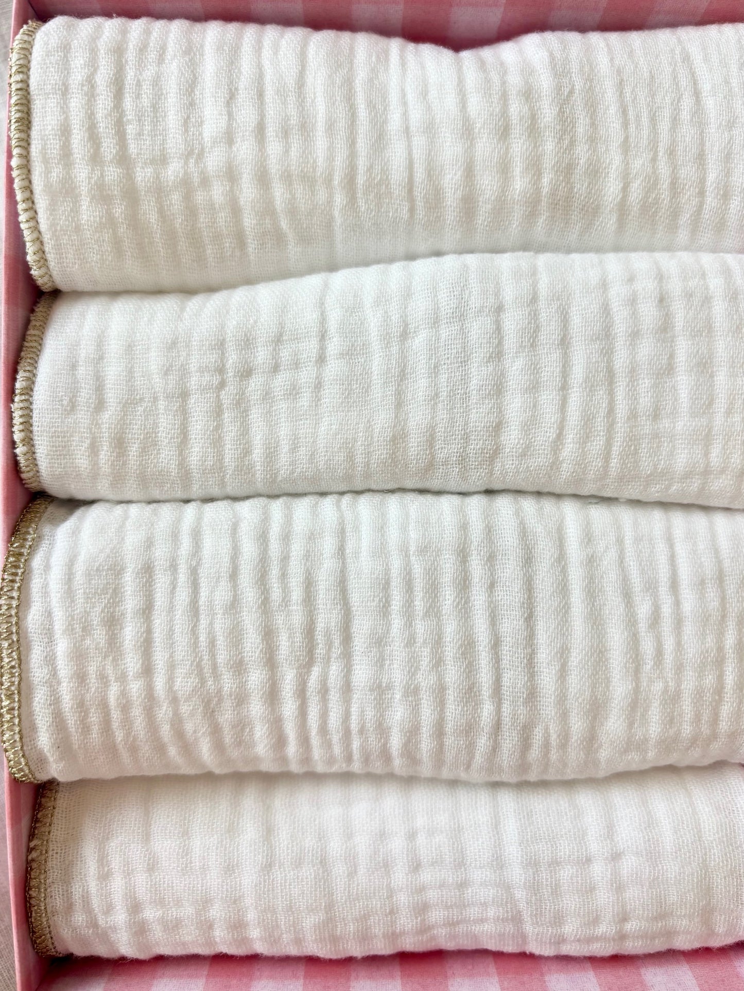 Coffret de 4 Serviettes de Table en Gaze de Coton – Blanc Doré – 40x40cm