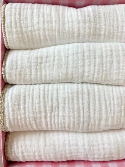 Coffret de 4 Serviettes de Table en Gaze de Coton – Blanc Doré – 40x40cm