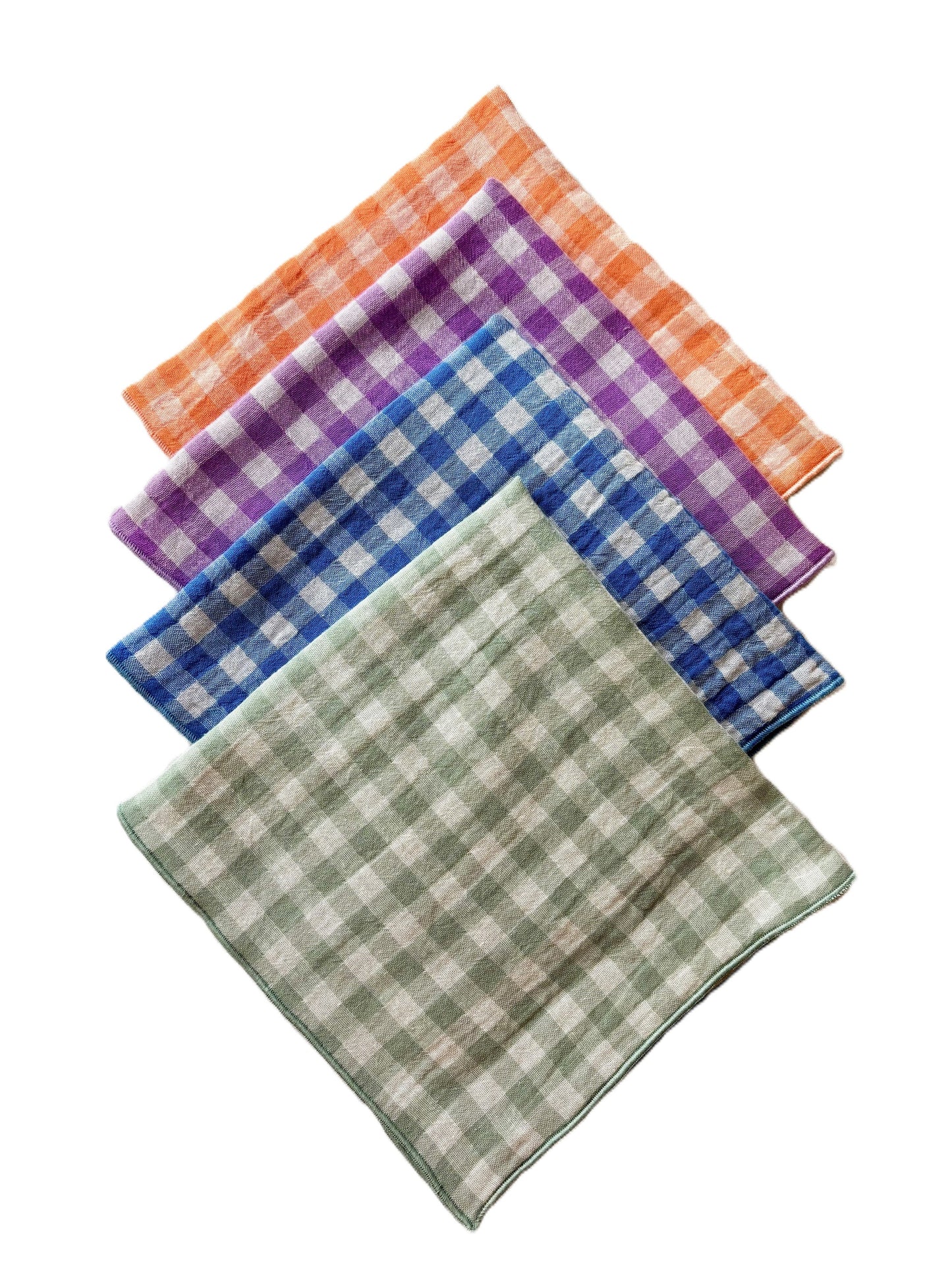 Coffret de 4 Serviettes de Table en Double Gaze de Coton – Vichy Azur, violet, clémentine et vert de gris– 40x40cm