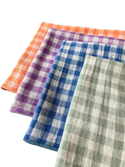 Coffret de 4 Serviettes de Table en Double Gaze de Coton – Vichy Azur, violet, clémentine et vert de gris– 40x40cm