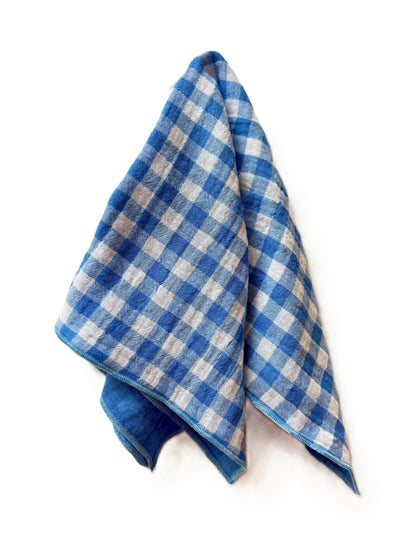 Coffret de 4 Serviettes de Table en Double Gaze de Coton – Vichy Azur, violet, clémentine et vert de gris– 40x40cm