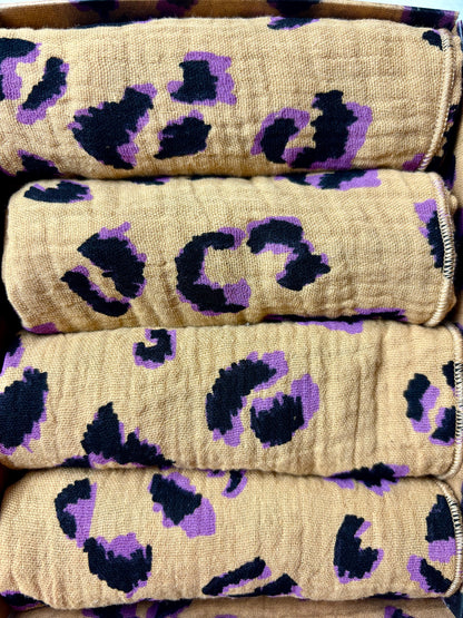 Coffret 4 Serviettes de Table – Gaze de Coton – Leopard Fauve – 40x40 cm