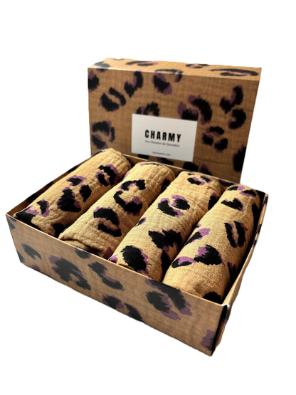 Coffret 4 Serviettes de Table – Gaze de Coton – Leopard Fauve – 40x40 cm