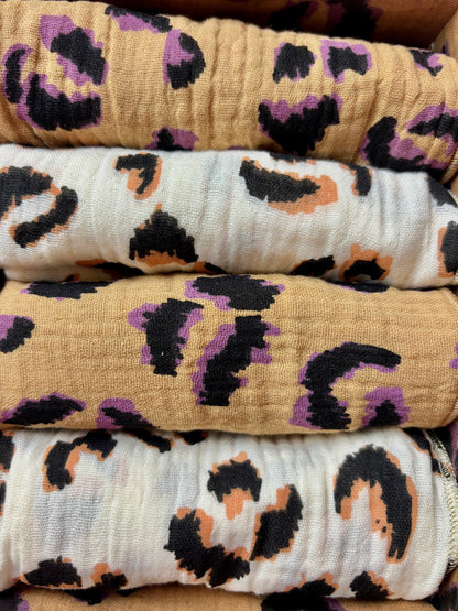 Coffret 4 Serviettes de Table – Gaze de Coton – Leopard Ecru & Fauve – 40x40 cm