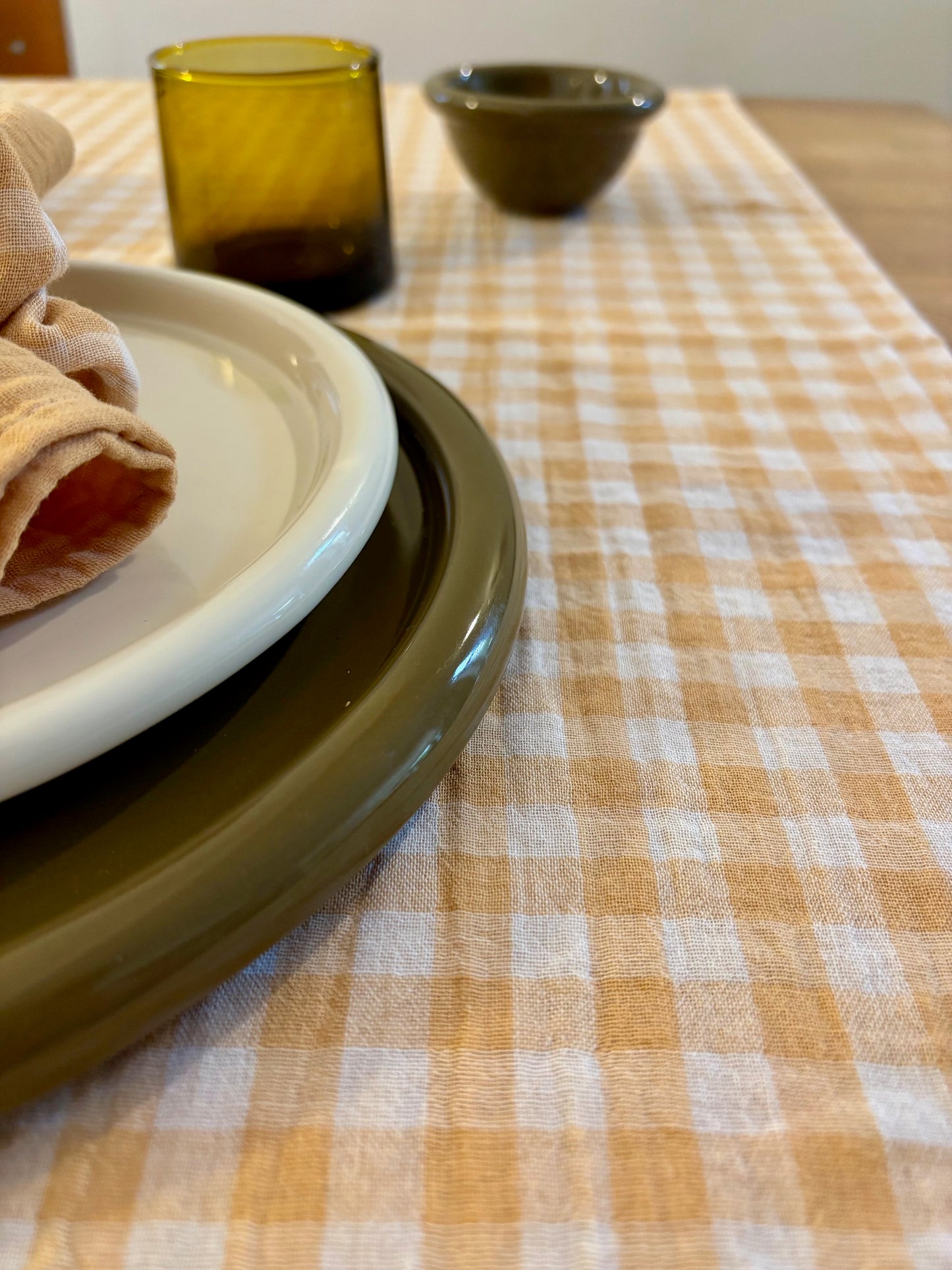 Chemin de table Vichy Jaune blé – Gaze de coton – 50x150cm