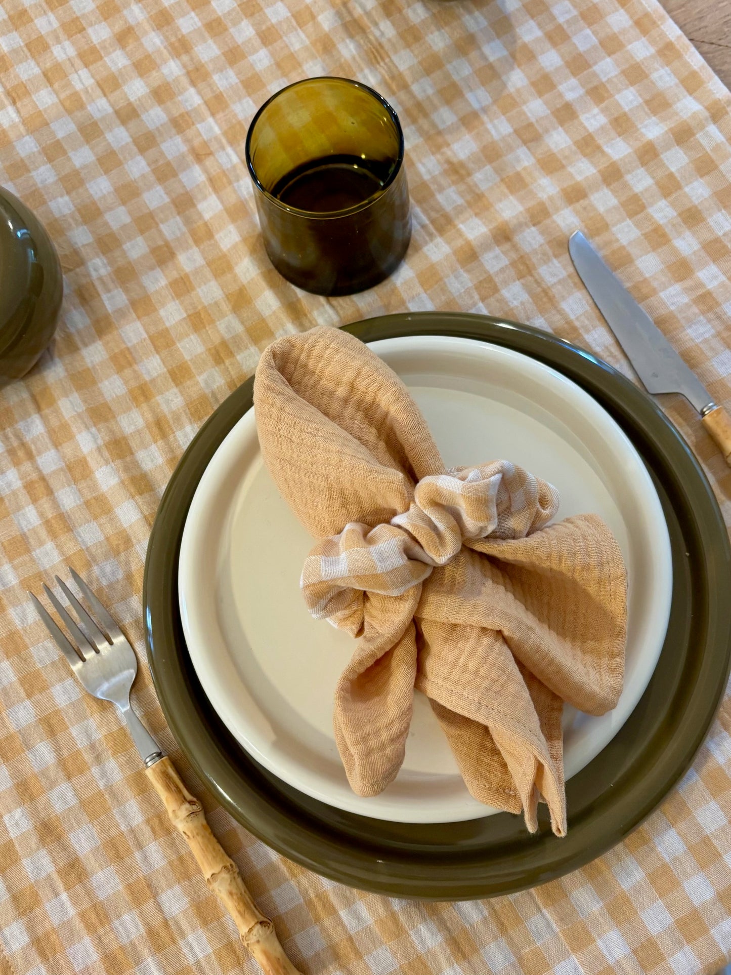 Chemin de table Vichy Jaune blé – Gaze de coton – 50x150cm