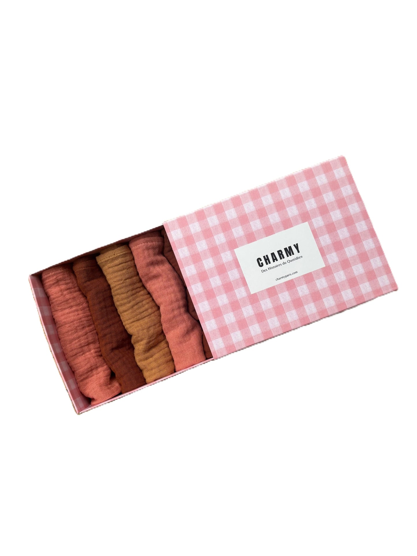 Coffret de 6 serviettes Cocktail - Rose Praliné - Gaze de coton  - 23x23cm