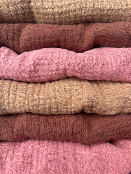 Coffret de 6 serviettes Cocktail - Rose Praliné - Gaze de coton  - 23x23cm