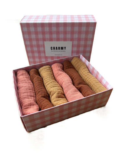 Coffret de 6 serviettes Cocktail - Rose Praliné - Gaze de coton  - 23x23cm