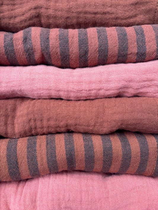 Coffret de 6 serviettes Cocktail - Rose Toffee- Gaze de coton  - 23x23cm