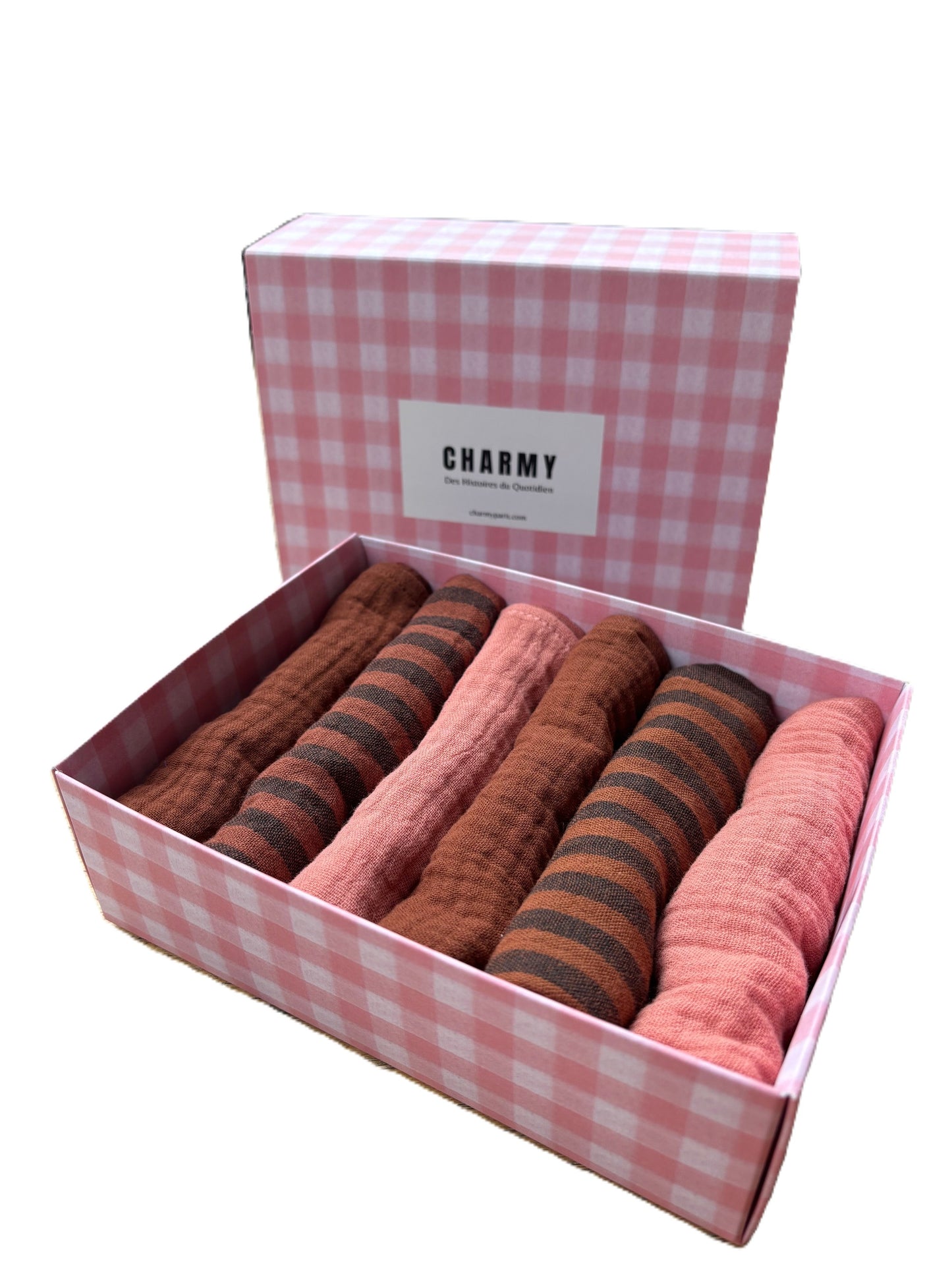 Coffret de 6 serviettes Cocktail - Rose Toffee- Gaze de coton  - 23x23cm