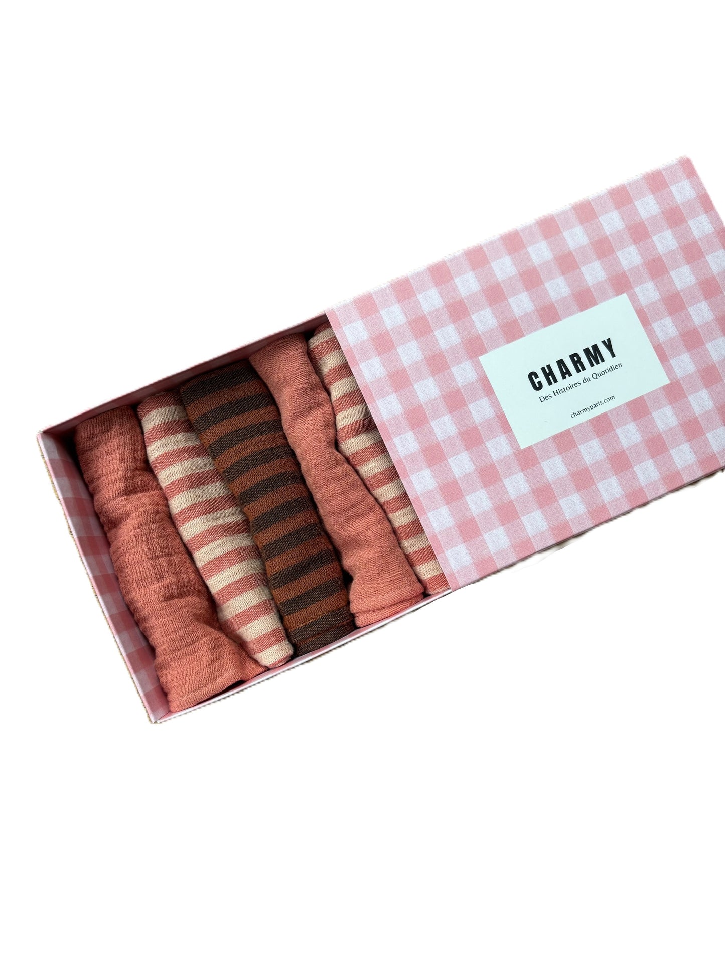 Coffret de 6 serviettes Cocktail - Rosé Cacao - Gaze de coton  - 23x23cm