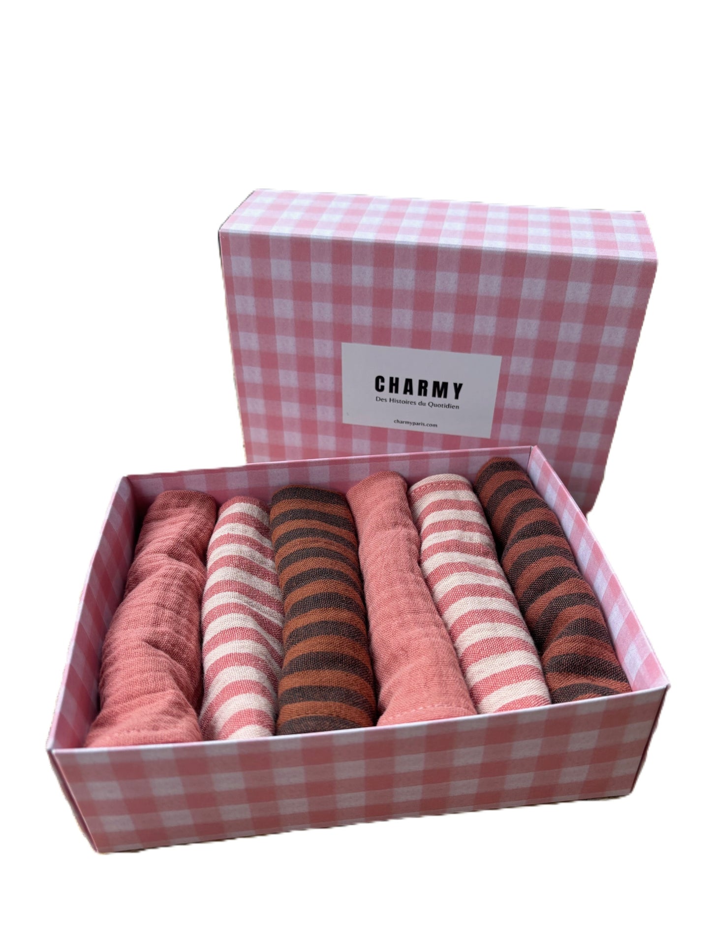 Coffret de 6 serviettes Cocktail - Rosé Cacao - Gaze de coton  - 23x23cm