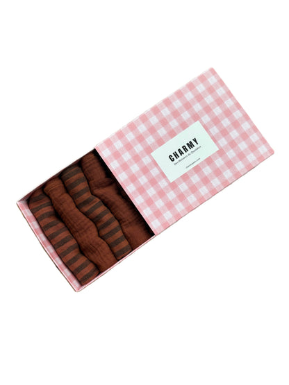 Coffret de 6 serviettes Cocktail - Toffee Choco - Gaze de coton  - 23x23cm