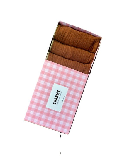 Coffret 4 Serviettes de Table – Double Gaze de Coton – Brun Toffee – 40x40 cm