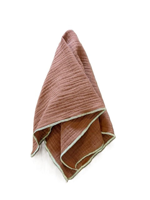 Coffret 4 Serviettes de Table – Double Gaze de Coton – Brun Toffee et rose Marsala – 40x40cm